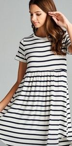 Dresses - Women's buttery soft white and black striped dress Dresses - Women's buttery soft white and black striped dress